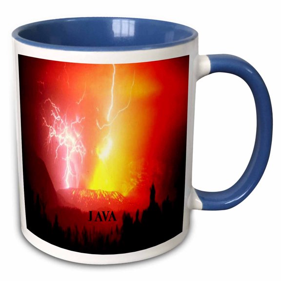 3drose, Lightning Bolts Hit a Volcano in Java, 11oz Two-tone Blue Mug