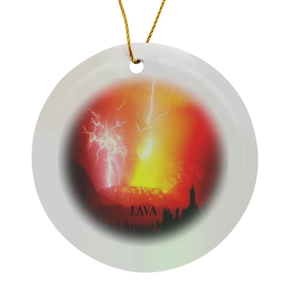 3drose, Lightning Bolts Hit a Volcano in Java, Circle Porcelain Ornament