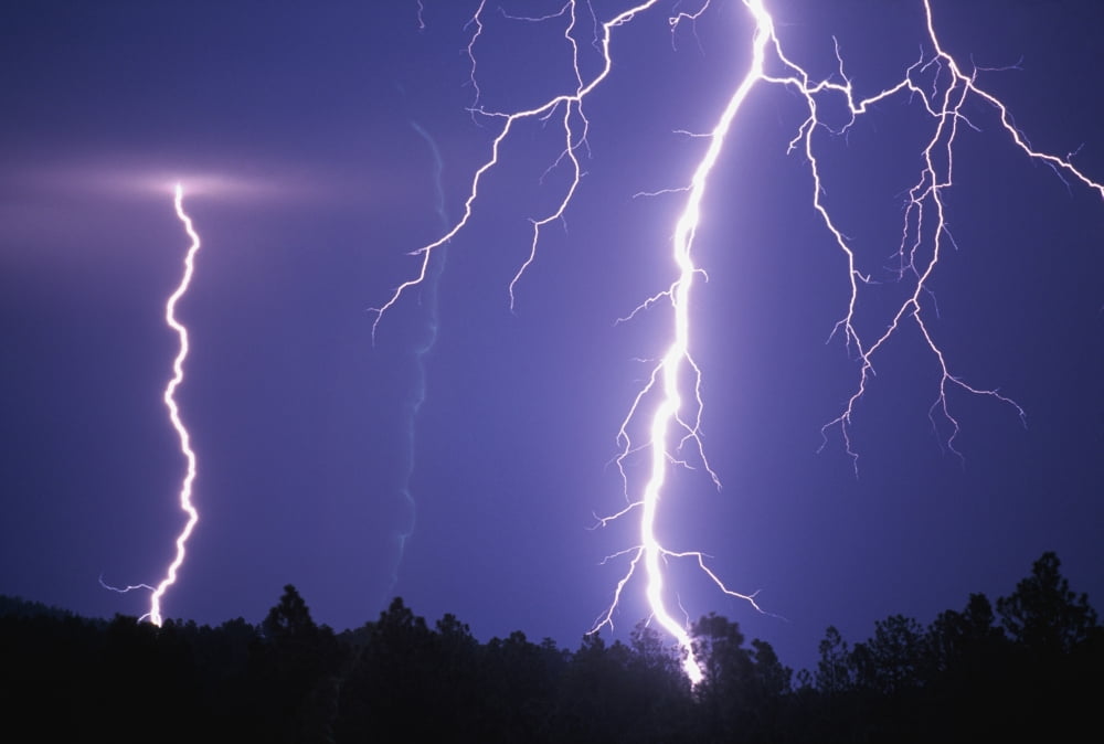 Lightning Bolts In Night Sky Canvas Art - David Ponton Design Pics (19 x 12)