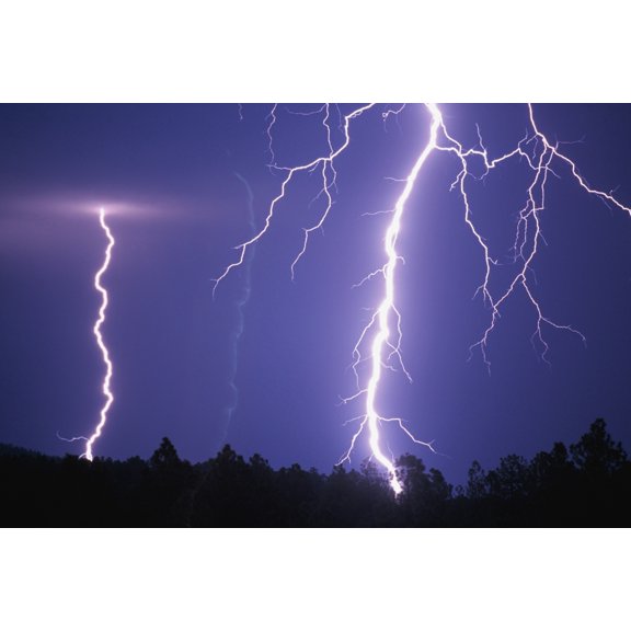 Lightning Bolts In Night Sky Canvas Art - David Ponton Design Pics (19 x 12)