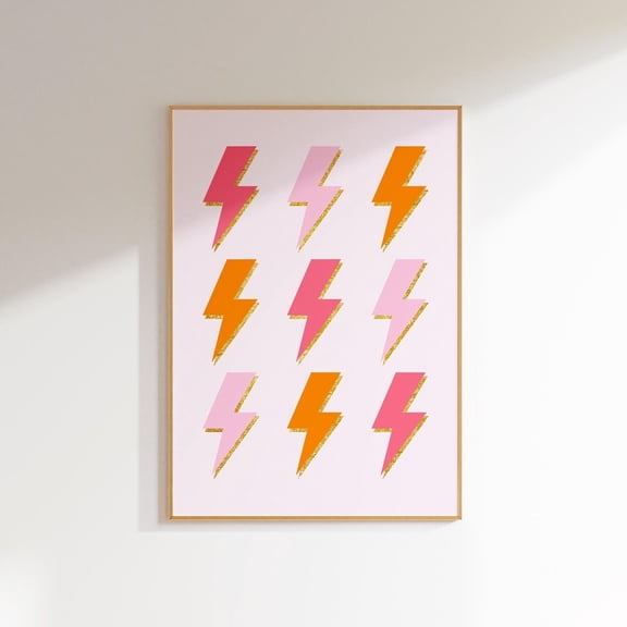 Lightning Bolts Pink Orange Preppy Dorm Wall Art Maximalist Dopamine Decor, Stretched Canvas 8x10in