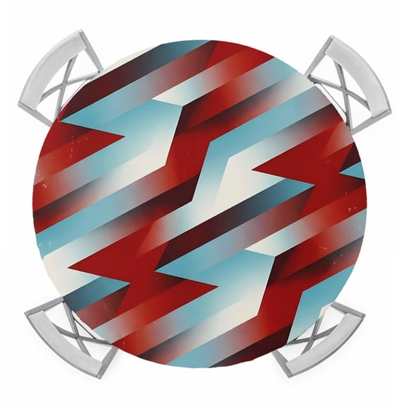 Lightning Bolts Round Table Cover, Abstract Red White Teal Dynamic Shards Modern Sporty Waterproof Fitted Tablecloths for 36"-44" Tables, Washable Picnic Table Cover for Camping Dining Indoor Outdoor