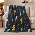 thumbnail image 1 of Lightning Bolts and Stars on Charcoal, Energetic Graphic Style for Storm Lovers, Modern Weather Bolt Pattern and Birthday Gift, Cozy Flannel Blanket for Game Room and Bedroom, Home Decor, 1 of 9