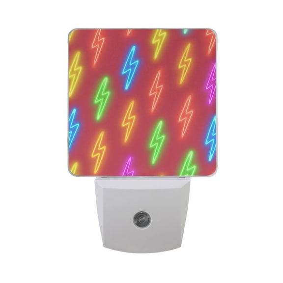 Lightning Bolts in Neon Color LED Night Light Sensor Lamp Plug-in Adjustable Brightness 2 Pack