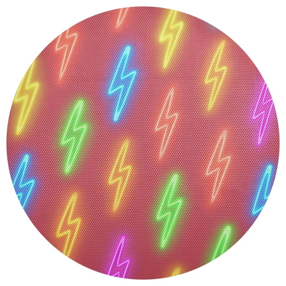 Lightning Bolts in Neon Color PVC Round Grid Placemat Table Mat 1 Pc 15.4" x 15.4"