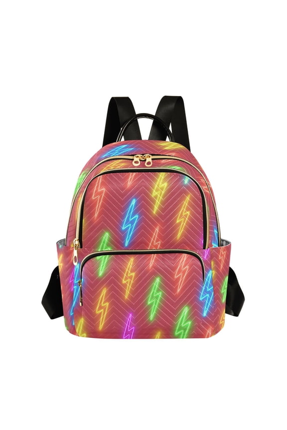 Lightning Bolts in Neon Color Quilted Backpack Fashion Daypack Commuter Bag for Women 14 L