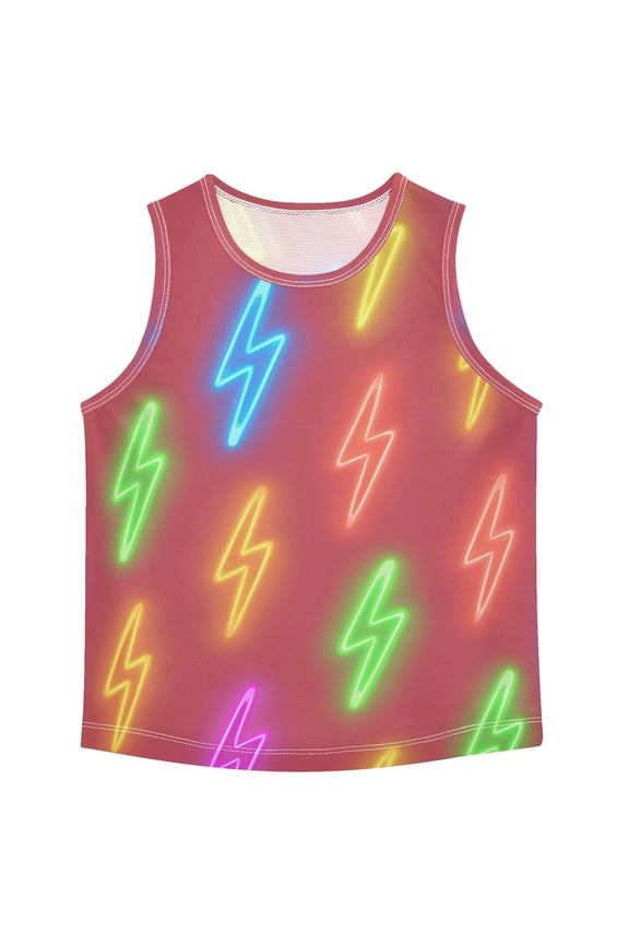 Lightning Bolts in Neon Color Vest Undershirt Tank Top Sleeveless Quick Dry 7-8Y