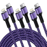 Lightning Cables,USB C to Lightning Cable 6ft 3 Pack FiveBox Nylon Braided USB C Lightning Cable Fast Charging Cord Type C to Lightning Cables for Phone(Purple)