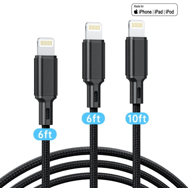 Apple Mfi Lightning Cable 3 Pack 6610ft Fast Charging Compatible For Iphoneipad Black 4176