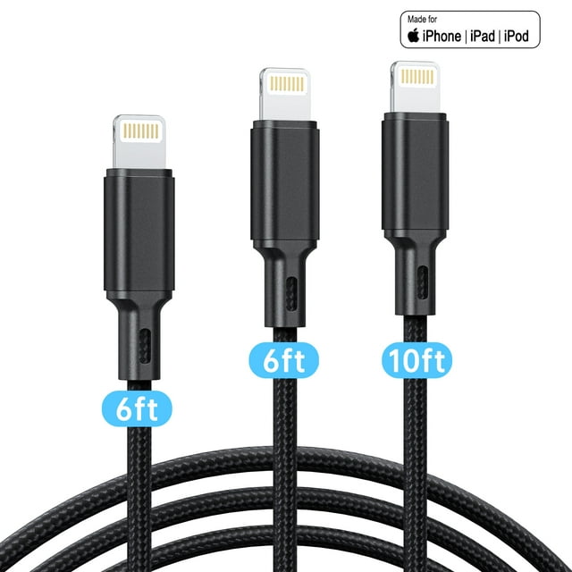 Lightning Charger Cable, 3 Pack 6/6/10FT Apple MFi Certified USB