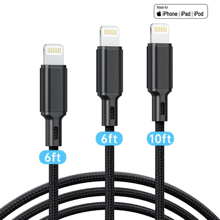 Braided Long Black 10ft Fast iPhone 6 7 8 XR X Lightning Charger Cord USB Cable Braided Long Black 10ft Fast iPhone 6 7 8 XR X Lightning Charger Cord USB Cable