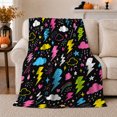 thumbnail image 1 of Lightning Clouds Hearts and Rainbows, Playful Graphic Style for Storm Lovers, Colorful Weather Icon Pattern and Birthday Gift, Soft Flannel Blanket for Playroom and Bedroom, Home Decor, 1 of 9