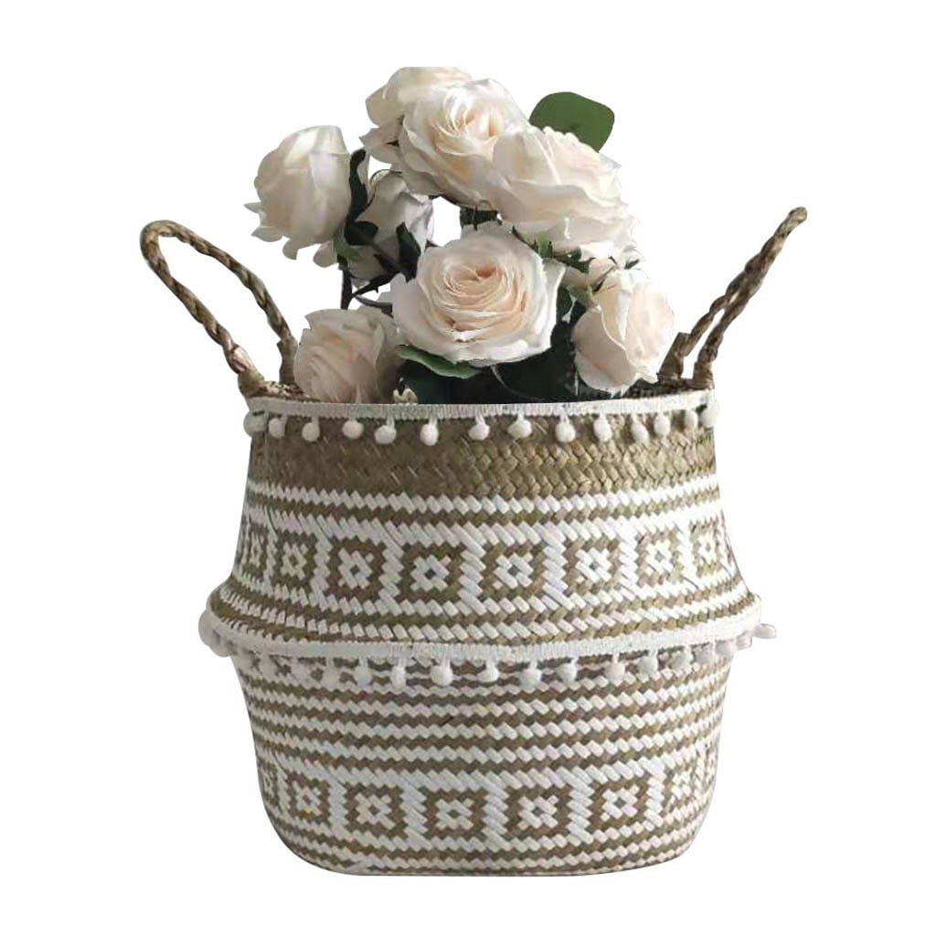Lightning Deals! Lssam Natural Seagrass Wicker Basket Foldable Planter ...