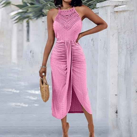 Lightning ,Plus Size Summer Dresses for Curvy Women Dressy,Cadancy Round Neck Tunic Sundress Cotton,Vacation Clothes 2025 Flowy Swing Dresses Casual,4Th of July Gifts Funny Pink L