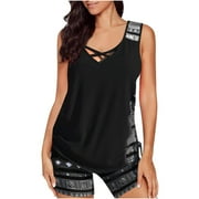 RBCULF Lightning Deals Tankini Swimsuits for Women's Two-Piece Bathing Suit on Clearance Swim Top with Tummy Control Shorts Summer Separates Swimwear Beachwear