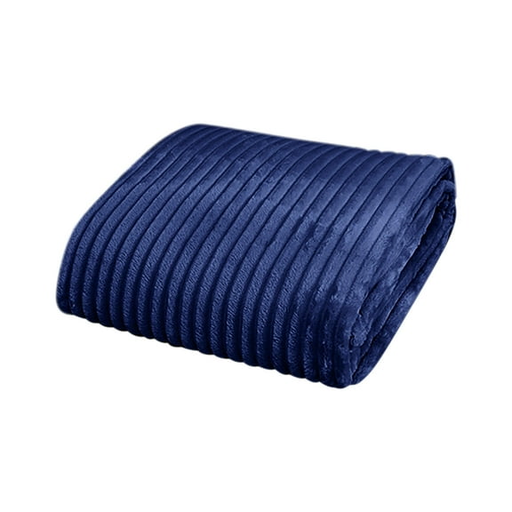 Fleece Throw Blanket for Couch - 300GSM Soft & Warm Fluffy Navy Blanket, Decorative and Giftable Striped Blankets for Women, Men, 50"x60"