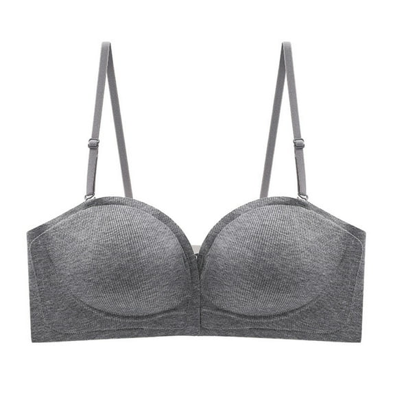 Lightning Deals Today JSGEK Sexy Comfortable Breathable Bra Wirefree Comfort Strapless Bralette without Steel Ring Backless Bandeau Tube Top Bra Demie Cup Soft Regular Fit Gray S Bra for Ladies