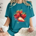 thumbnail image 1 of Summer Tops for Women LEBONYARD Womens Tops Clearance under $5,Women's Fashion Summer Round Neck Drop Sleeves Leisure Short Sleeve Fruit Printing Tops Blue S, 1 of 7
