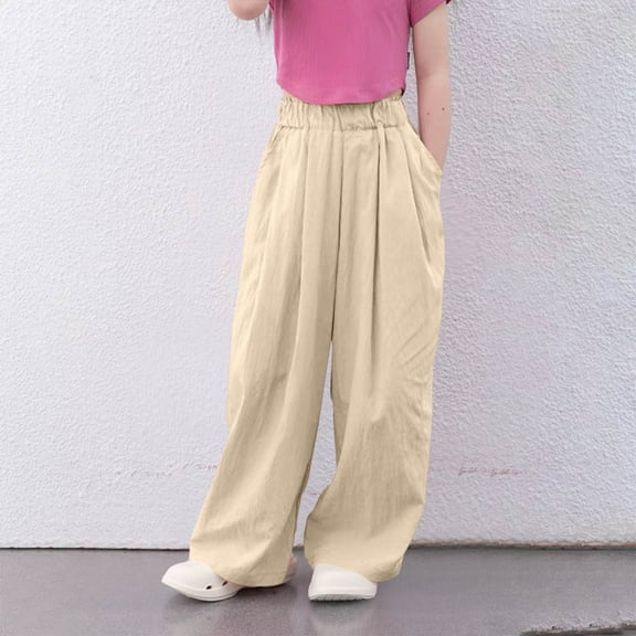 Xdegoge Girls Casual Pants Elastic Waist Ice Silk The Holiday Lightweight Pants Teen Girl Gifts Trendy Stuff Todays Daily 14-16 Pantalones Para Niñas