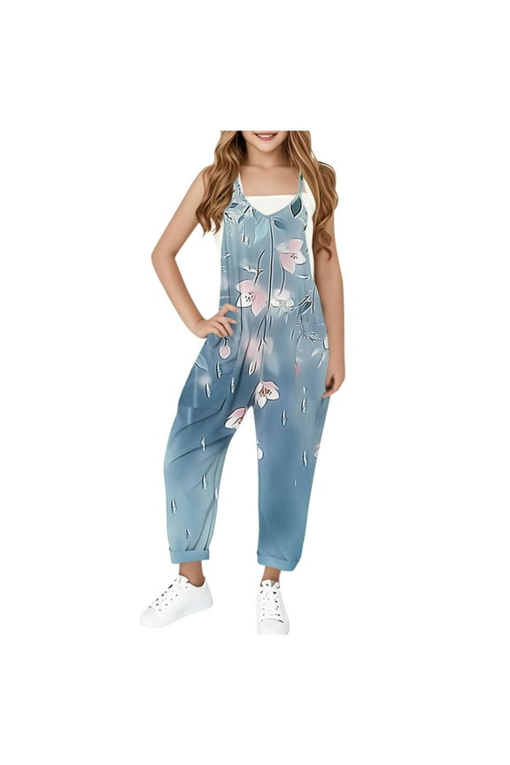 Girls' Casual Sleeveless Jumpsuits The Holiday Print Strap Romper Summer Outfits Clothes Gifts for Teen Girls Todays Daily 10-12 Pantalones Para Niñas