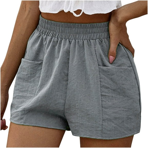 Fall SavingsPants For Womens Elasticated Shorts High Waist Slacks Loose Stretch Trousers Baggy Pants Solid Color Shorts Wide Leg Slacks Pockets Trousers Trendy Straight Leg Pants