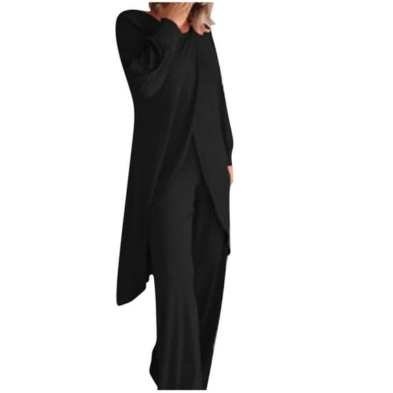 The Big Save of Today kttectoa Outfits for Women Plus Size Pajamas Loungewear Outdoor Clothing Sets Solid Long Sleeve Crew Neck Pullover Long Tops and Pants Matching Sets for Women