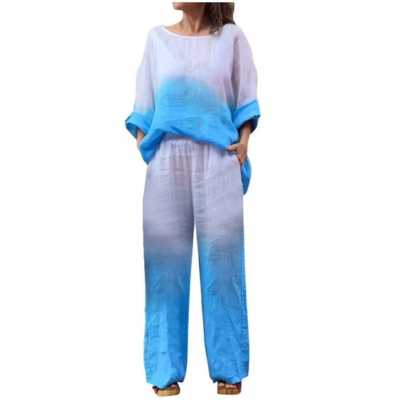 The Big Save of Today kttectoa Outfits for Women Womens Casual Outfits Lounge Sets Women Clothing Gradient Print Long Sleeve Crew Neck Pullover Tops and Pants Fall Outfit Sets for Women
