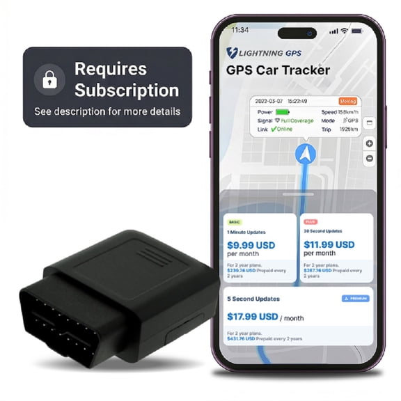 Lightning GPS OBD-II Real-Time GPS Tracker for Vehicles – Easy Installation, Flexible Subscription Plans for Cars, Trucks, Fleets & Teen Drivers – GPS Locator w/Instant Alerts – Subscription Required