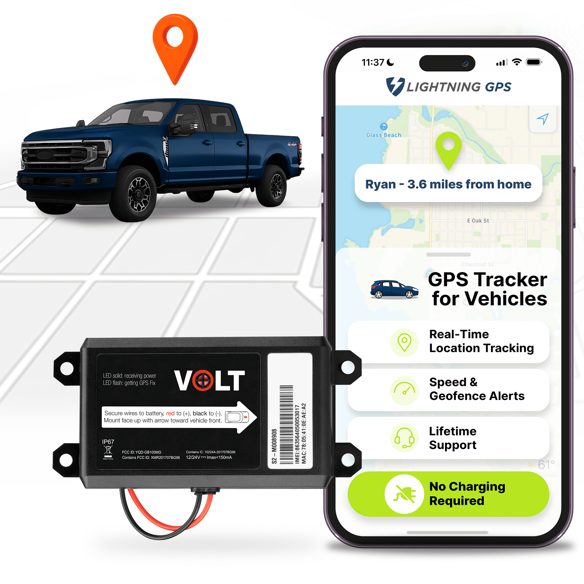 Lightning GPS Easy Wired 4G Vehicle GPS Tracker Hardwired Hidden Tracking Device, Waterproof, Covert, Real-Time Fleet Security for Cars, Trucks, Motorcycles & Vehicles - Subscription Required