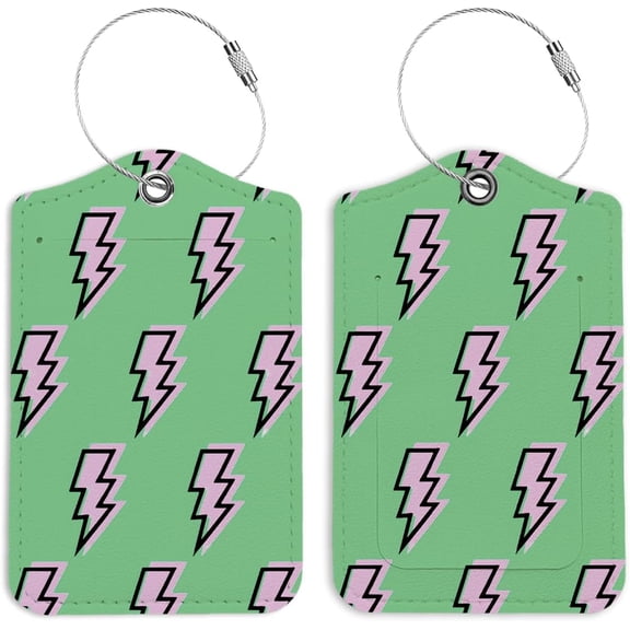 Lightning Green Luggage Tags for Suitcases 2 Pack, Preppy Trendy Girly Leather Luggage Tag with  Name ID Label and Stainless Steel Loop for Travel Bag Suitcase