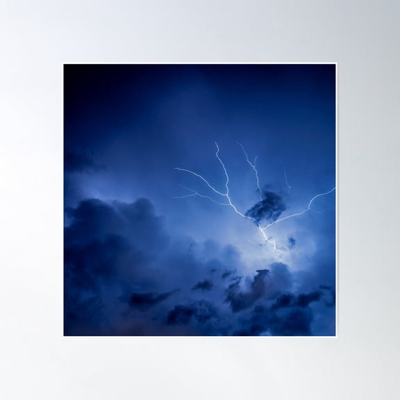 Lightning In A Deep Blue Sky Poster Wall Art, Modern Wall Decor, 24x24 UNFRAMED