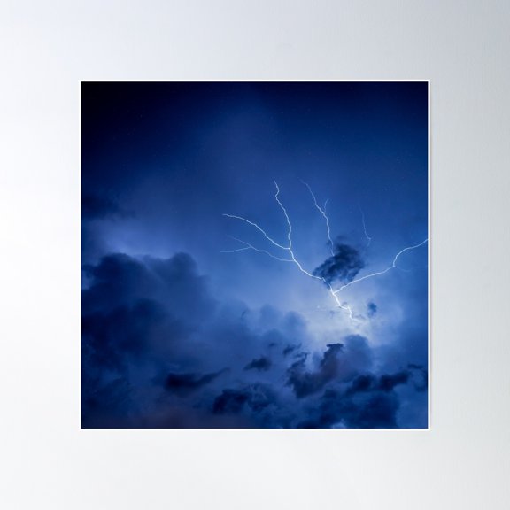 Lightning In A Deep Blue Sky Poster Wall Art, Modern Wall Decor, 30x30 UNFRAMED