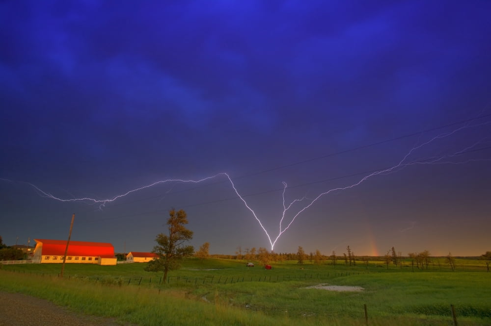 Lightning In Sky Saskatchewan Canada Canvas Art - Carson Ganci Design Pics (34 x 22)