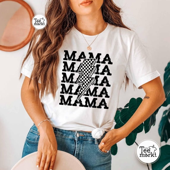 Lightning Mama Shirt / Retro Mom Shirt / Mother'S Day Shirt / Vintage Mama Outfit / Summer Mom Shirt / S For Mom / Checkered Mama Tshirt SWEATSHIRT All Size S-5XL