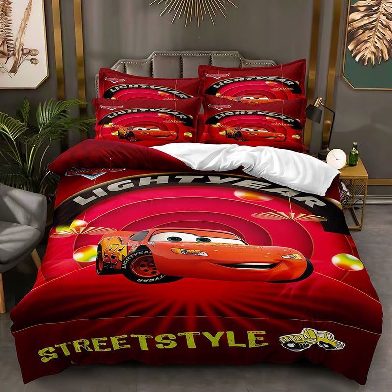 Lightning_McQueen Anime Bedding Set 3 Piece Lovely Cartoon Comforter ...