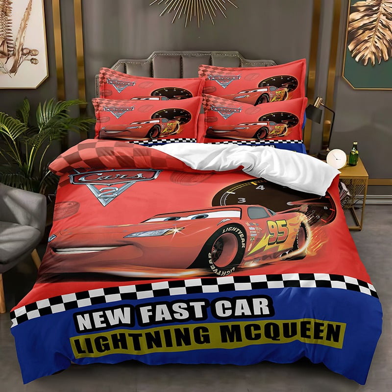Lightning_McQueen Anime Bedding Set 3 Piece Lovely Cartoon Comforter ...