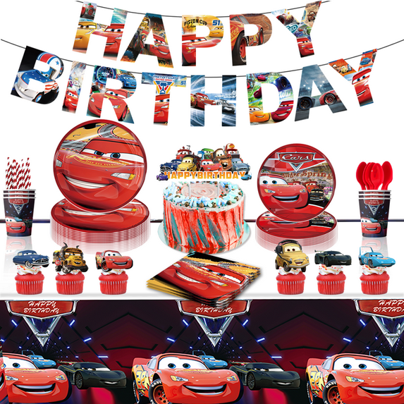Lightning McQueen Birthday Party Supplies, Lightning McQueen Birthday Decorations & Tableware Set - Banner etc Lightning McQueen Birthday Decorations for Kids