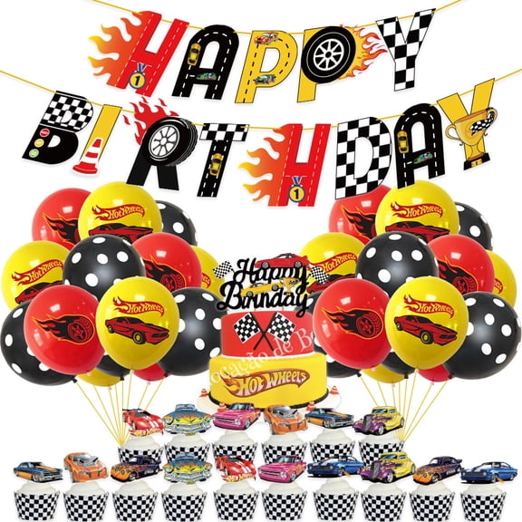 Lightning McQueen Party Supplies Pack Includes,Banner,Cake Topper ,Balloons for party Decoration