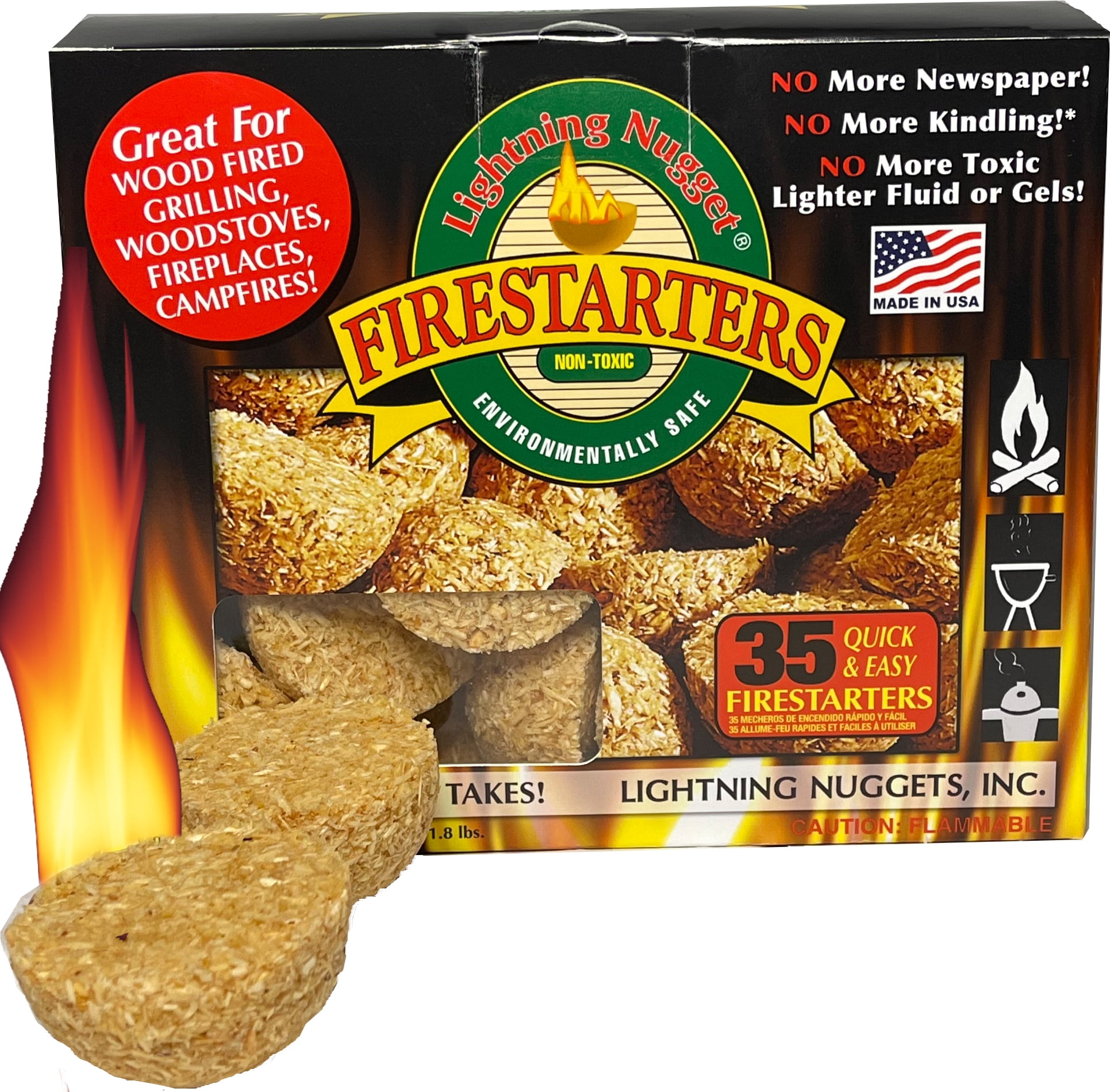 Lightning Nuggets 2 Pounds N35VBOX New All-Natural Fire Starters 35 Count 7.5 in 4.5 in