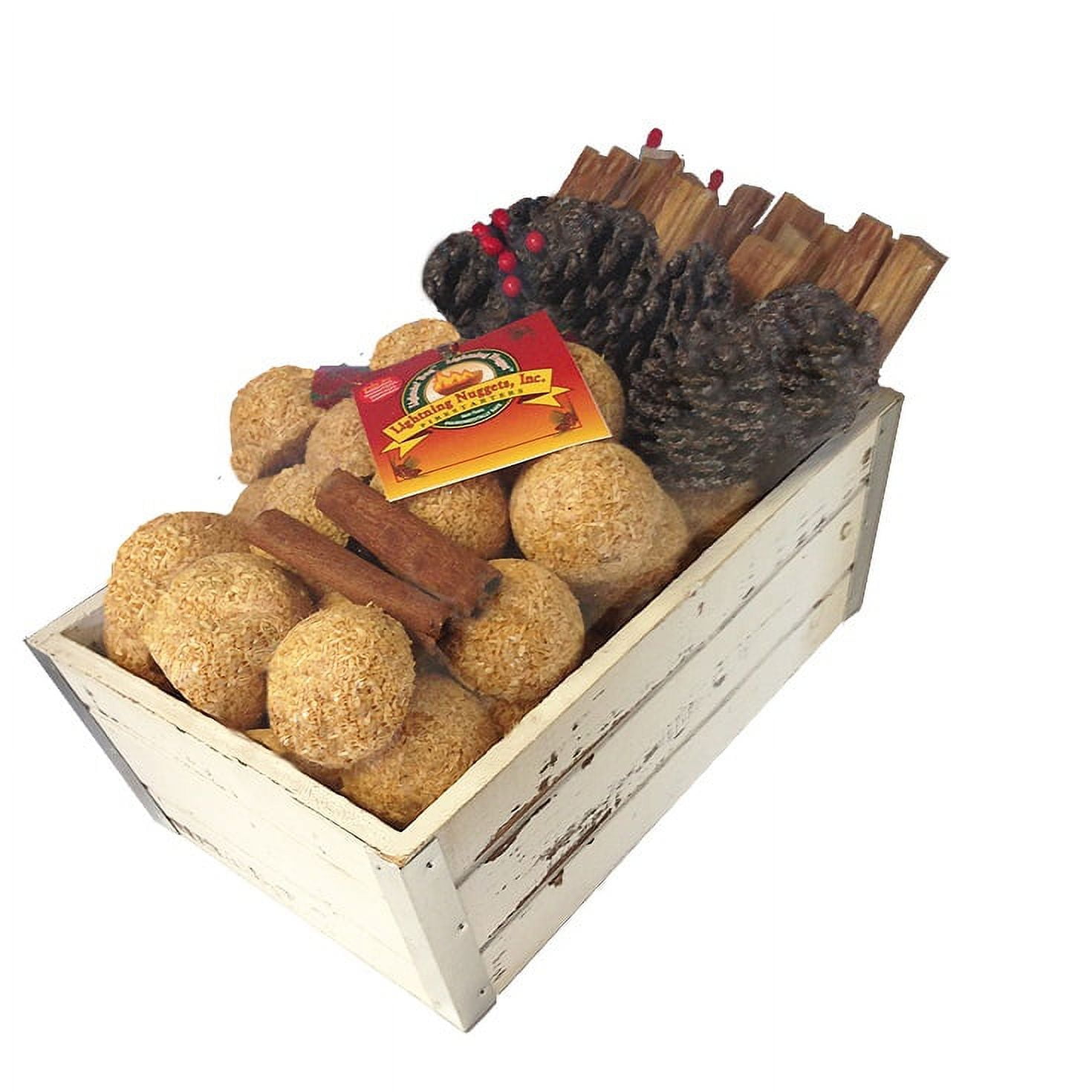 Lightning Nuggets Fire Starters in 12"X8"X6" White, Rustic All-Occasion Holiday Gift Basket