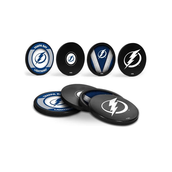 Lightning Officially Licensed Drink Coasters 4 Pack Hockey Puck Design
