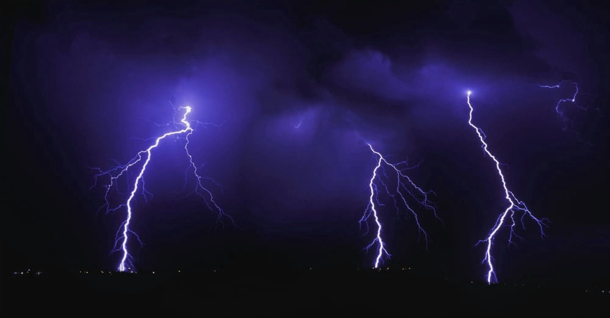 Lightning Over City At Night Canvas Art - Carson Ganci Design Pics (19 x 10)