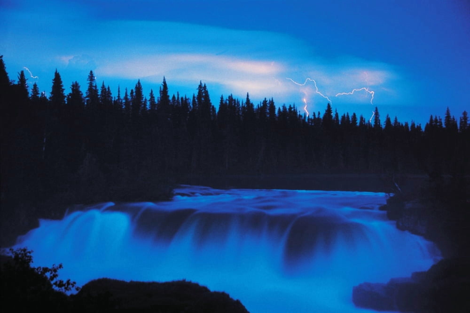 Lightning Over Pisew Falls Manitoba Canvas Art - Dave Reede Design Pics (34 x 22)