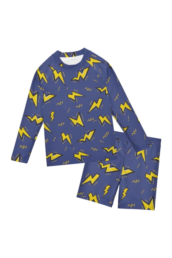 Lightning Pattern Boys' Bathing Suit UPF 50+ Boys' Rash Guard Sets Stretchy Quick Dry 3T-10T