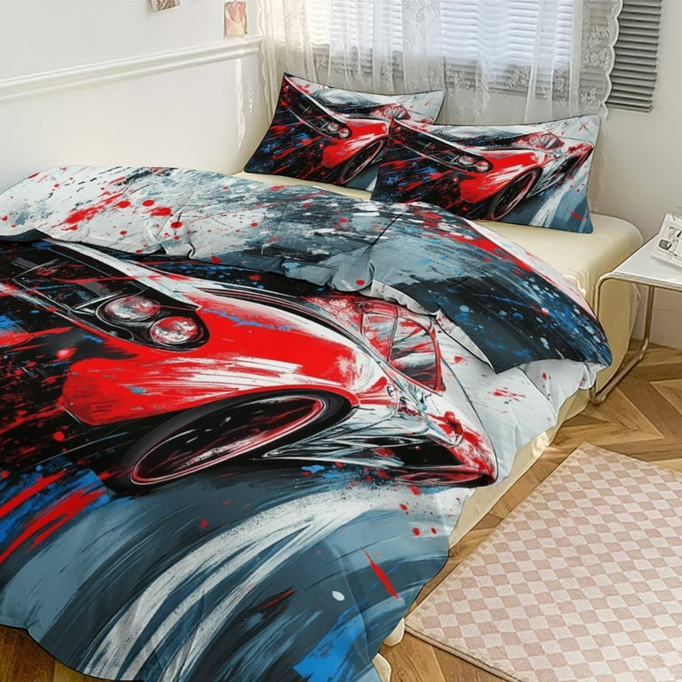 Lightning Pattern Race Car Bedding Sets Twin Duvet Cover Piece