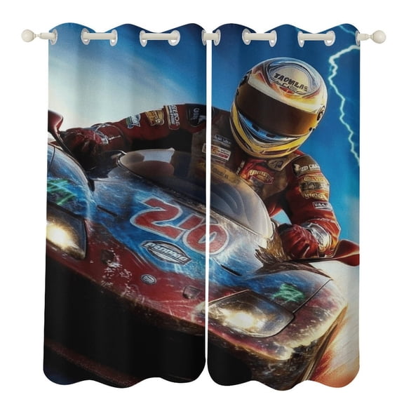 Lightning Pattern Race Car Grommet Blackout Curtains for Bedroom And Living Room - 2 Panels Set Thermal Insulated Room Darkening Curtains