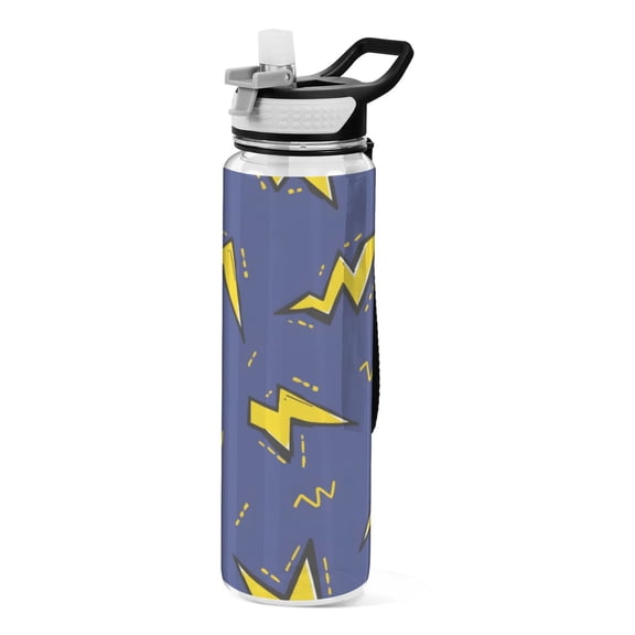 Lightning Pattern Sport Water Bottle Tritan with Straw 1000ml Portable for Outdoor Daily Use