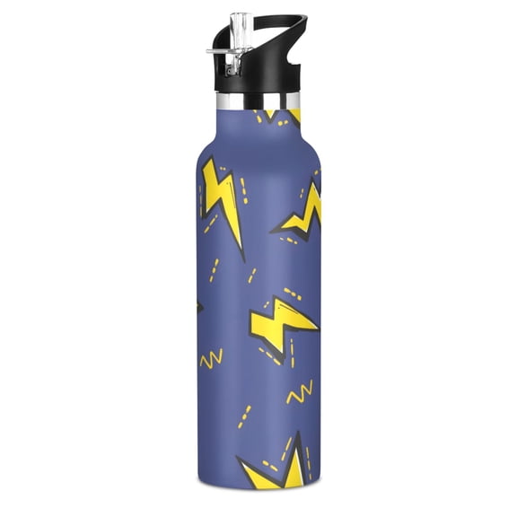 Lightning Pattern Sport Water Bottle for Kids Insulated with Straw for School Outdoor Daily Use