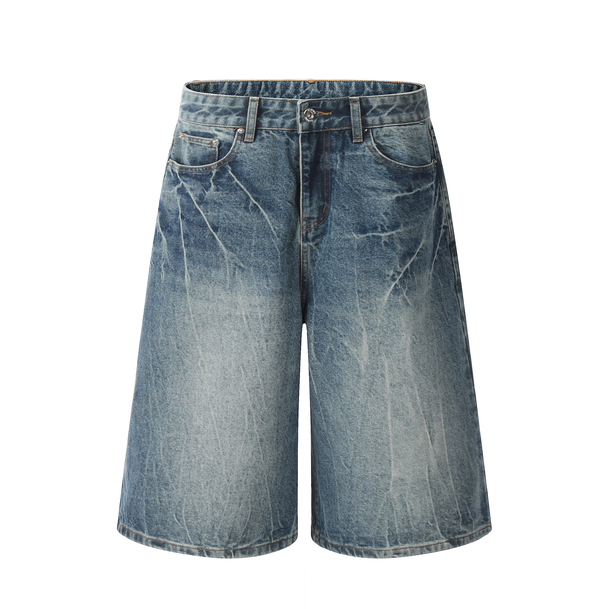 JEMUT正規品★24SS★Middle Wide Parasuit Denim Pants Lightning Patterned Jorts Loose Cropped Denim Shorts for Men