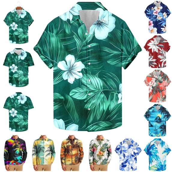 BiZtdJrK Mens Hawaiian Shirt Short Sleeve Button Down Shirts Tropical Floral Summer Beach Shirts Big and Tall Vacation Tops, Multicolor, XXXL